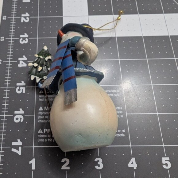 Snowman Christmas ornament Resin Wood Metal Fabric 5 inch frosted tree vtg - Picture 9 of 9